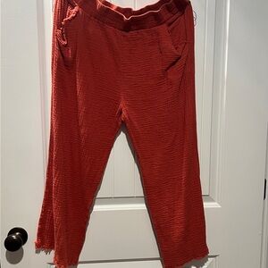 Kids Red Textured Pants